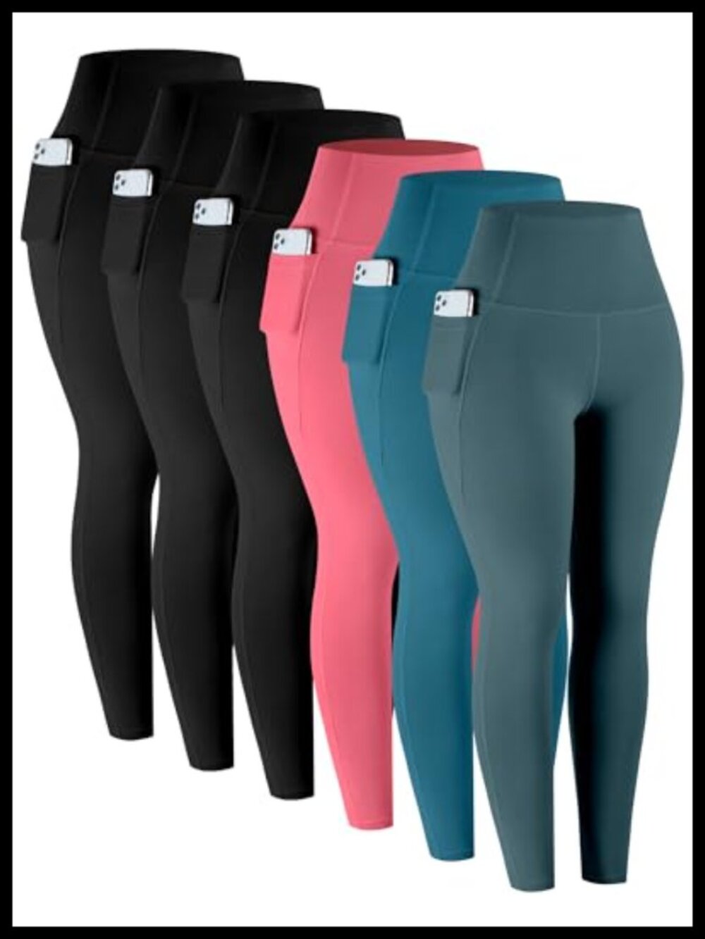 6 Pack High Waisted Leggings with Pockets, Tummy Control Yoga Pants